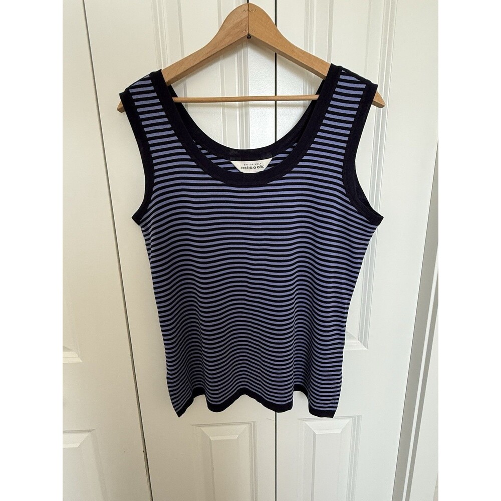 Exclusively Misook Women's Medium purple & black Striped Knit Tank Top Acrylic L